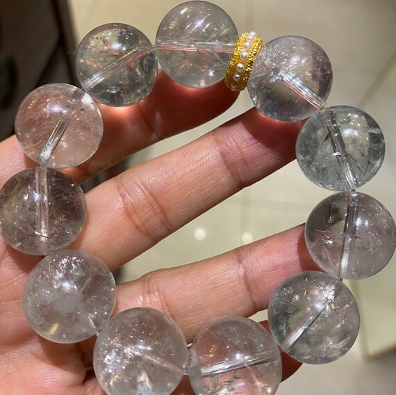 17mm天然グリーンクォーツクリスタルビーズブレスレット、ギフト、大粒 