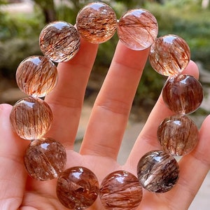 18mm High Grade Natural Genuine Black Golden Super Seven Rutilated Quartz bracelet, healing energy bracelet,jewelry gifts