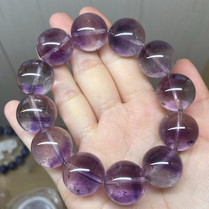 Braccialetto di perle di cristallo di quarzo rutilato con pelo di coniglio viola naturale da 19 mm, braccialetto curativo, braccialetto di cristallo viola