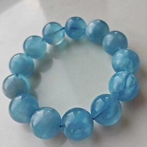 17mm Natural Genuine Blue aquamarine beaded bracelet,women bracelet,men bracelet,jewelry gift,Large aquamarine bracelet