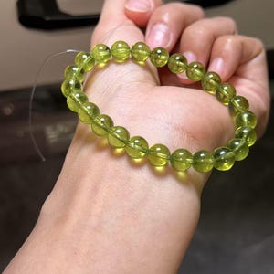 Pulsera de cuentas de cuarzo peridoto verde natural (7,6 mm)