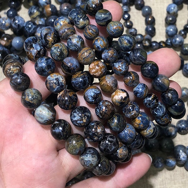 Bracelet en perles de piétersite bleue naturelle, pierre énergétique