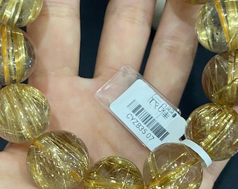 18 mm 認定天然本物ゴールデンルチルクォーツクリスタルビーズ