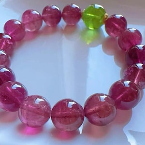 Pulsera de cuentas de turmalina roja genuina de 11,4 mm, hecha a mano