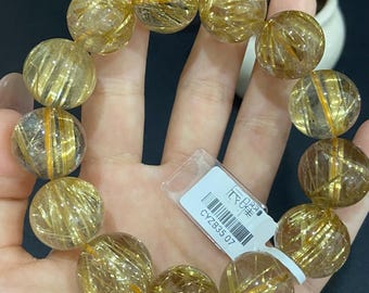 18 mm 認定天然本物ゴールデンルチルクォーツクリスタルビーズ