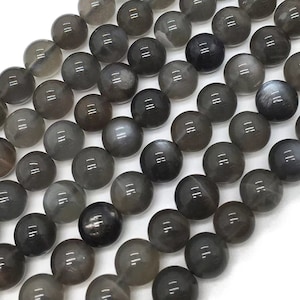 Perline rotonde lisce di pietra di luna nera naturale da 6 mm, 8 mm e 10 mm, perline di pietra di luna nera autentica, perline sciolte, pietre semipreziose, per fili