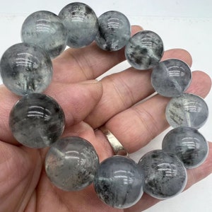 16mm Natural Genuine Dark Black Flash aquamarine beaded bracelet,women bracelet,men bracelet,jewelry gift,Large beads aquamarine bracelet