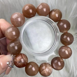 17mm Natural Orange moonstone beaded bracelet,jewelry gift,Rare large size peach moonstone bracelet