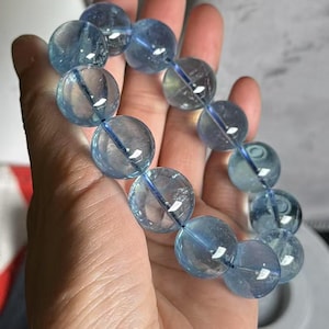 17mm Natural Genuine Blue aquamarine beaded bracelet,women bracelet,men bracelet,jewelry gift,Large beads aquamarine bracelet
