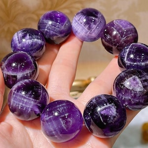 24mm Genuine Natural Dream Purple Amethyst Quartz Beaded bracelet,beaded bracelet,jewelry gifts,Handmade bracelets
