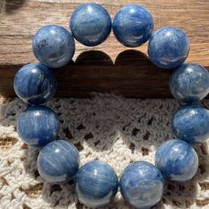 18mm Natural Genuine Blue Kyanite Beads Bracelet,Kyanite bracelet for friends,beads bracelet,jewelry gift,Rare Large Kyanite Bracelet