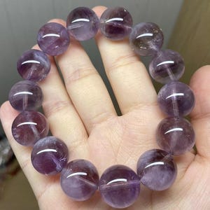 Braccialetto di perle di cristallo di quarzo rutilato di pelo di coniglio viola naturale da 15 mm, braccialetto curativo, braccialetto di cristallo viola