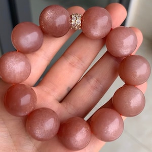 18mm Natural Sunstone beaded bracelet,jewelry gift,Rare large size peach moonstone bracelet