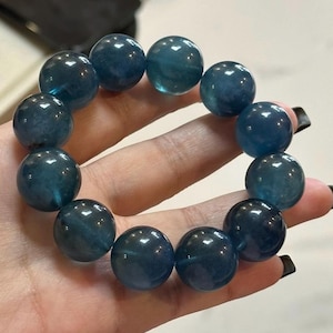 17mm Natural Genuine Dark Blue aquamarine beaded bracelet,women bracelet,men bracelet,jewelry gift,Large Size aquamarine bracelet