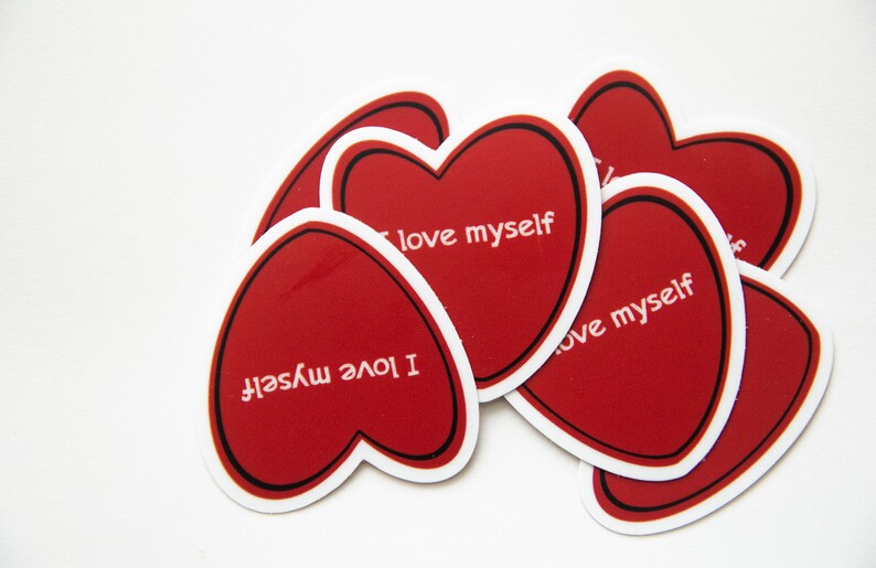 I love myself sticker/ Self Care sticker/ Red Heart Sticker/ Etsy