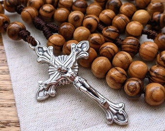 Catholic Rosary with 8mm Olive Wood Rosary Beads, Metal Crucifix, and Nylon Cord, 5 Decade Wooden Rosary for Men & Boys ON SALE!