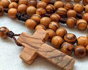 Wooden Rosary with 7mm Olive Wood Rosary Beads, Rustic Cross, and Nylon Cord, Traditional Catholic Gifts for Him or Her, BarbMcLaughlinArt