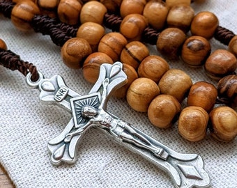 Catholic Rosary with 6mm Olive Wood Rosary Beads and Beautiful Metal Crucifix, Traditional Catholic Gifts for Men and Women, Barb McLaughlin