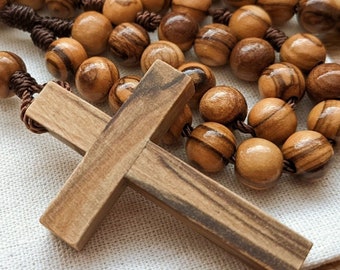 Handmade Wooden Rosary with Rustic Wood Cross and 8mm Rosary Beads, Catholic Gifts for Men, Women, Boys, and Girls - Barb McLaughlin Art