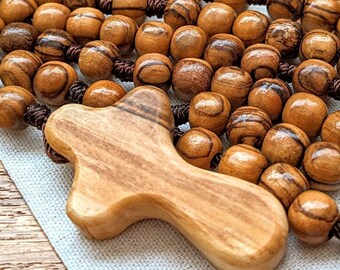 Wooden Rosary with Movable 8mm Olive Wood Rosary Beads, Comfort Cross, Brown Cord. Catholic Gifts for Women & Men. Barbara McLaughlin.