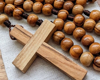 Handmade Wooden Rosary with 7mm Olive Wood Rosary Beads and Rustic Cross, Mens Rosary, Catholic Gifts for Him and Her Under 25 Dollars