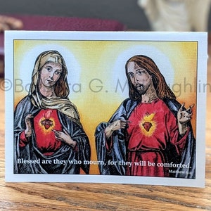 Catholic Sympathy Cards, Sacred Heart of Jesus Immaculate Heart of Mary Art Note Cards, Religious Condolence Notecards by Barbara McLaughlin