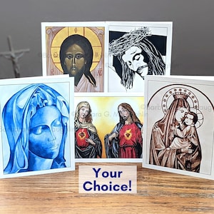 Catholic Cards with Virgin Mary and Sacred Heart of Jesus Artwork, Religious Sympathy Cards, Catholic Gifts for Women, Free Shipping in US image 1