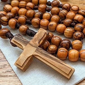 Wooden Rosary with 8mm Olive Wood Rosary Beads, Unique Wood Cross & Nylon Cord, Handmade Catholic Gifts for Men and Boys, Barbara McLaughlin image 1