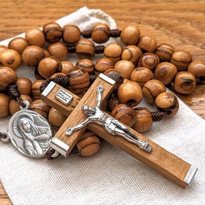 Catholic Rosary with 8mm Wooden Rosary Beads, Sacred Heart of Jesus & Immaculate Mary Rosary Centerpiece, Wood Crucifix Barbara McLaughlin image 1