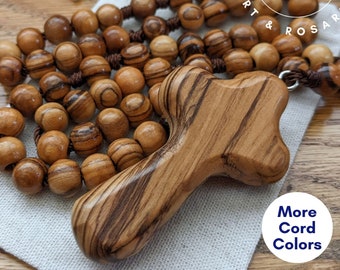 Wooden Rosary with 8mm Large Prayer Beads, Comfort Cross, and Nylon Cord, Beautiful Catholic First Communion Gift ON SALE!