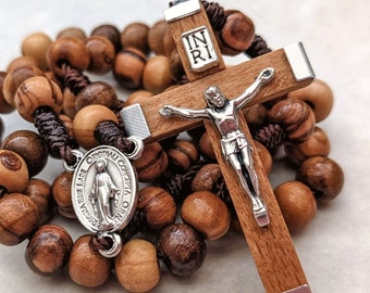 Wooden Rosary with 6mm Olive Wood Rosary Beads, Miraculous Medal Centerpiece, and Beautiful Crucifix. Includes Rosary Pouch. Barb McLaughlin