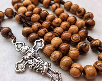 First Communion Rosary for Boy or Girl with 7mm Olive Wood Rosary Beads & Metal Cross, 1st Holy Communion Catholic Gift, Barb McLaughlin Art