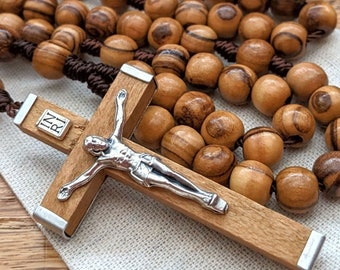 Handmade Wooden Rosary with 7mm Olive Wood Rosary Beads, Beautiful Wooden Crucifix, Womens & Mens Rosary, First Communion Gift Boy or Girl