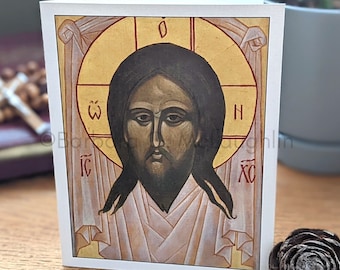 Tarjeta del Santo Rostro de Jesús: Tarjetas de felicitación en blanco hechas a mano con íconos ortodoxos, regalo católico