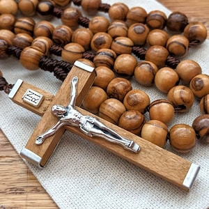 Handmade Wooden Rosary with 7mm Olive Wood Rosary Beads, Beautiful Wooden Crucifix, Womens & Mens Rosary, First Communion Gift Boy or Girl