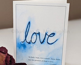 Handmade Love Scripture Card: Faith Hope Love Bible Verse, Catholic Wedding Anniversary Cards