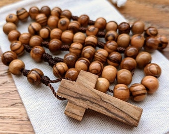 Catholic Rosary with 7mm Olive Wood Rosary Beads & Wooden Cross, Men's Rosary, 5 Year Anniversary Gift for Husband or Wife, Barb McLaughlin