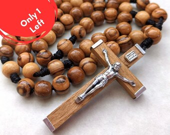 Handmade Wooden Rosary with 8mm Olive Wood Rosary Beads and Traditional Crucifix, Woman or Man Rosary with Pouch