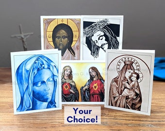 Catholic Blank Greeting Cards, Religious Sympathy Note Cards with Envelopes, Jesus & Virgin Mary Notecards, Barb McLaughlin Art
