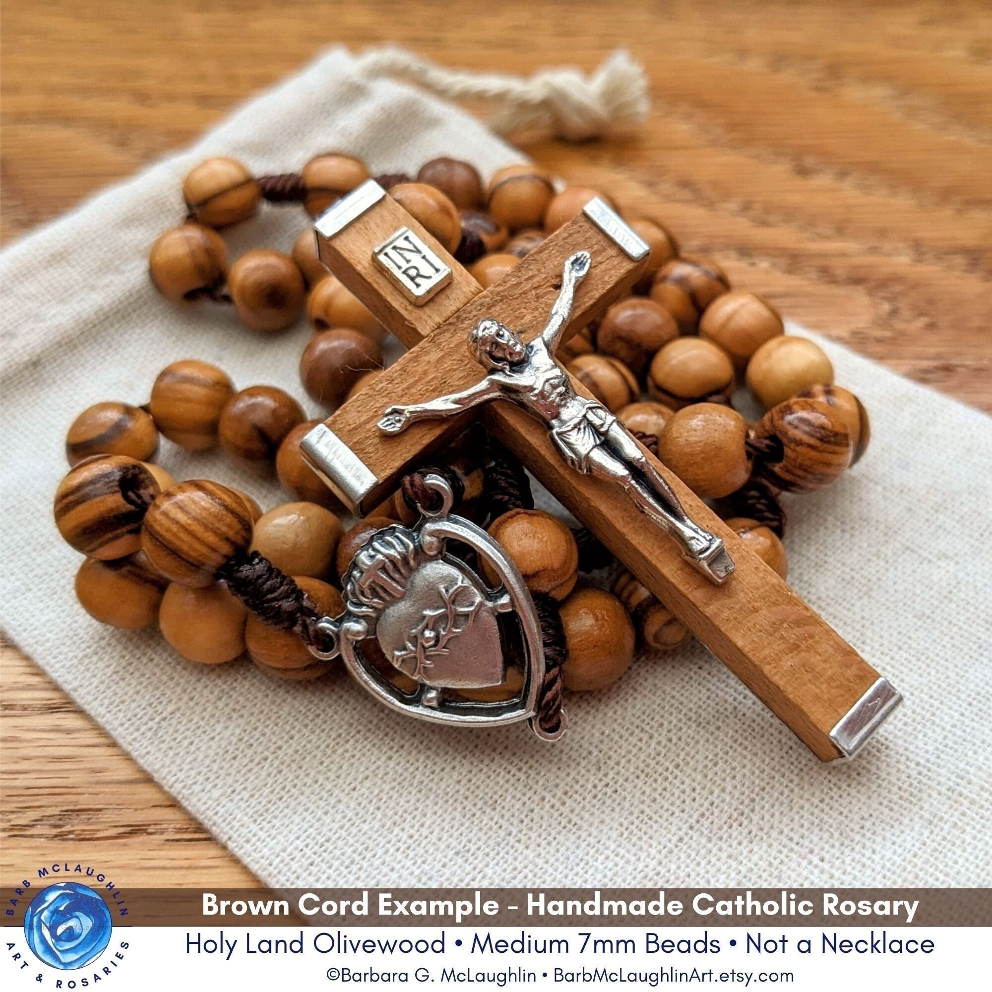 Catholic Woodworker Sacred Heart Rosary Beads Wooden Rosary With