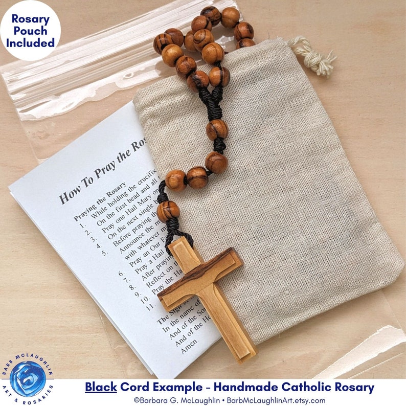 Wooden Rosary with 8mm Olive Wood Rosary Beads, Unique Wood Cross & Nylon Cord, Handmade Catholic Gifts for Men and Boys, Barbara McLaughlin image 8
