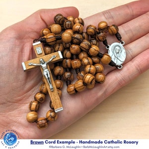 Catholic Rosary with 8mm Wooden Rosary Beads, Sacred Heart of Jesus & Immaculate Mary Rosary Centerpiece, Wood Crucifix Barbara McLaughlin image 7