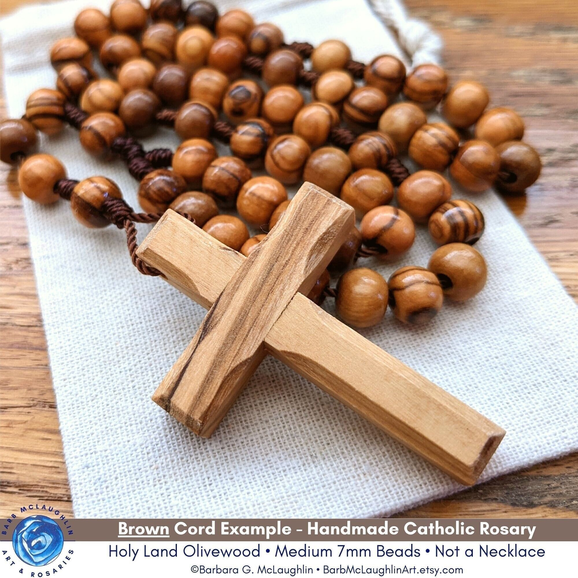 Handmade Catholic Rosary With 7mm Olive Wood Rosary Beads, Wooden