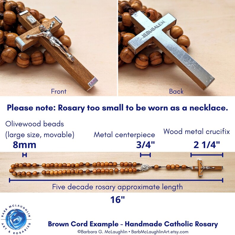 Catholic Rosary with 8mm Olive Wood Rosary Beads, Traditional Wooden Crucifix & Marian Centerpiece, Catholic Gifts for Women and Men image 2