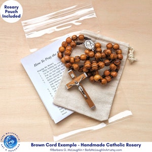 Catholic Rosary with 8mm Olive Wood Rosary Beads, Traditional Wooden Crucifix & Marian Centerpiece, Catholic Gifts for Women and Men image 8