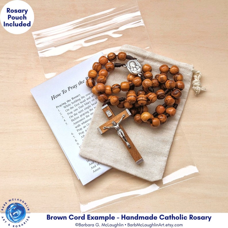Catholic Rosary with 8mm Olive Wood Rosary Beads, Traditional Wooden Crucifix & Marian Centerpiece, Catholic Gifts for Women and Men image 8