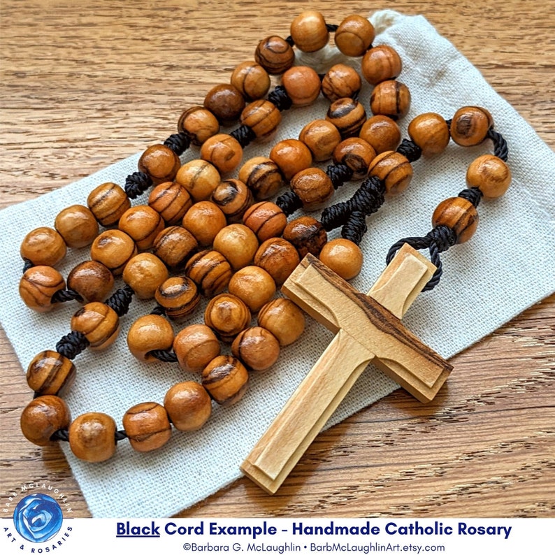 Wooden Rosary with 8mm Olive Wood Rosary Beads, Unique Wood Cross & Nylon Cord, Handmade Catholic Gifts for Men and Boys, Barbara McLaughlin image 4