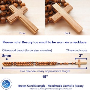 Wooden Rosary with 8mm Olive Wood Rosary Beads, Unique Wood Cross & Nylon Cord, Handmade Catholic Gifts for Men and Boys, Barbara McLaughlin image 3