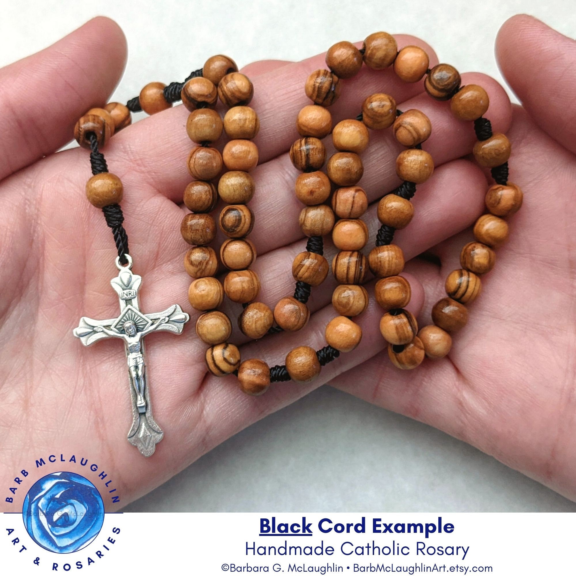 Handmade Catholic Rosary With 7mm Olive Wood Rosary Beads, Metal