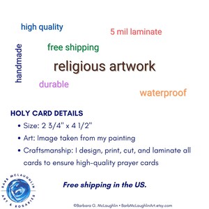 May include: A religious artwork card with a blue rose design. The card is 2 3/4 inches by 4 1/2 inches and is made with high-quality materials. It is durable, waterproof, and comes with free shipping in the US.